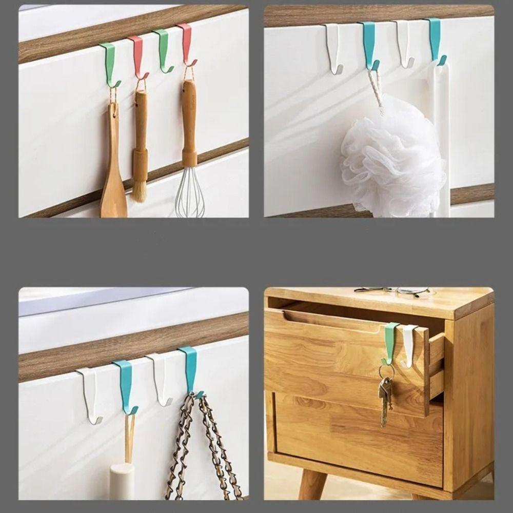 4pcs Punch Free Door Back Hook Carbon Steel Cabinet Storage Rack Creative Closet Hook  Hat