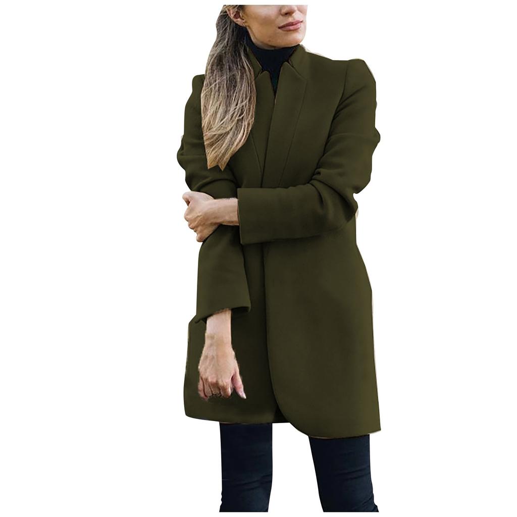 Manteau en Mélange de Laine pour Femme Grande Taille à Boutonnage Simple Col Montant Léger Mi-long Vêtement d'Extérieur pour Port Décontracté et Formel