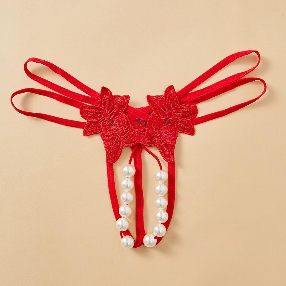 Plus Size Jade Clam Thong with Pearl Beads - Sexy Transparent Double Row Massage Panty