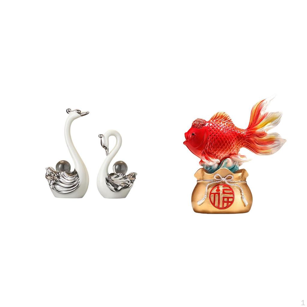 Porcelain Swan And Koi Fish Figurine Collection Elegant Animal Sculptures for Living Room Bedroom