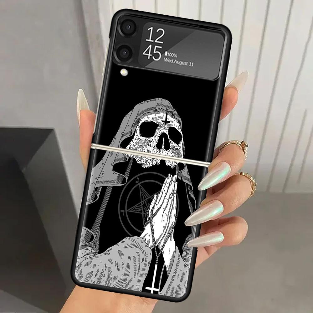 Satanic Goat Satan Devil Hard PC Phone Case For Samsung Galaxy Z Flip 7 6 5 4 3 Black ZFlip7 ZFlip6 Flip5 Flip4 Flip3 5G Print C