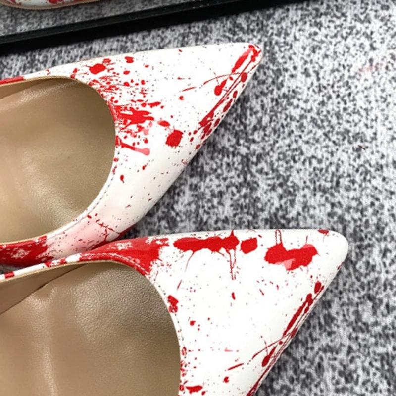 Fashion Art Graffiti Print Female Sexy Stiletto High Heel 10/12Cm Patchwork Ladies Party Pointed Toe Pumps Shoes Color Plus Size 34-46
