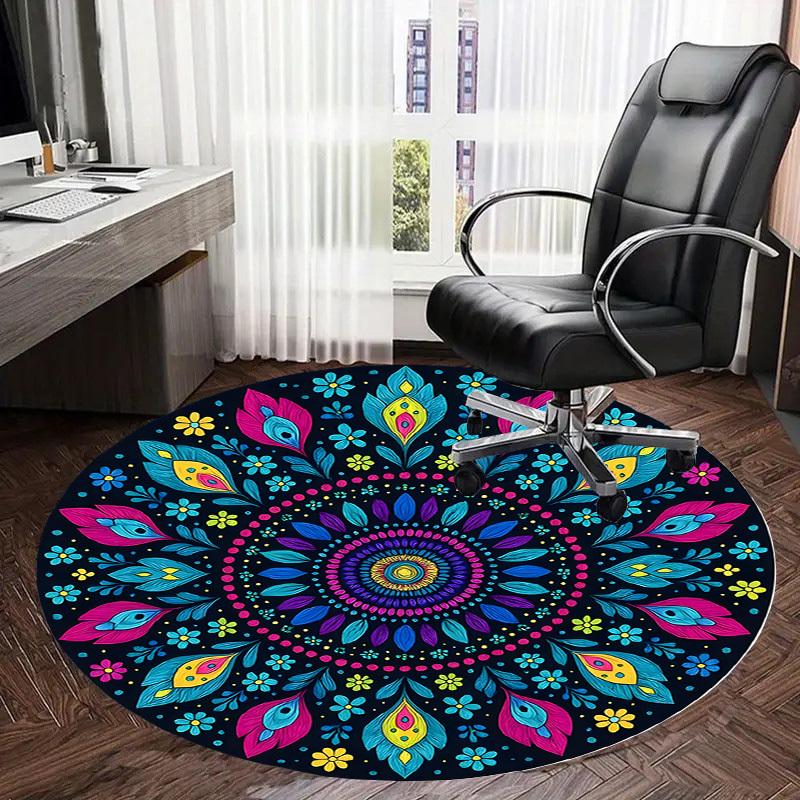 1pc Office Carpet Chair Mats Colorful Floral Mandala Pattern Perfect for Decorating Office Chairs, Living Rooms, Or Bedrooms