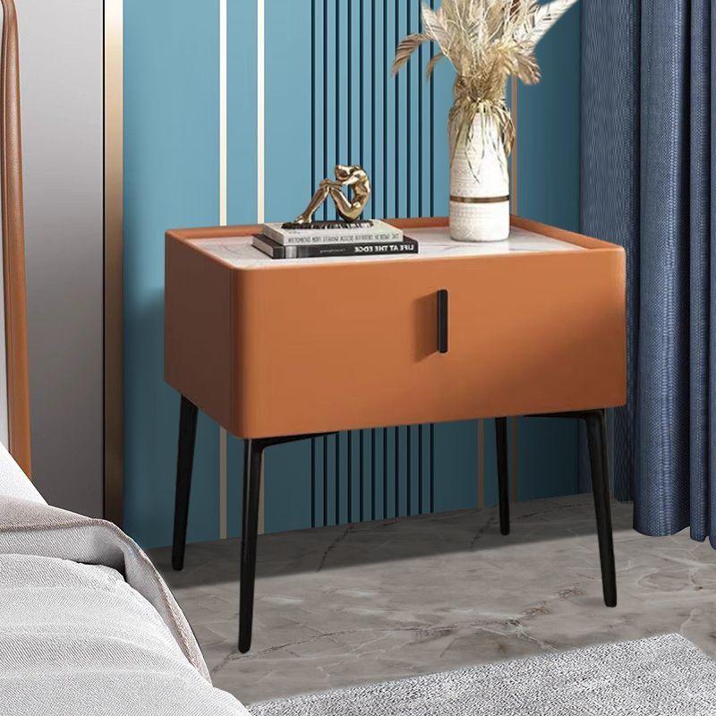 Fully Assembled Modern Italian-Style Leather Bedside Table with Storage