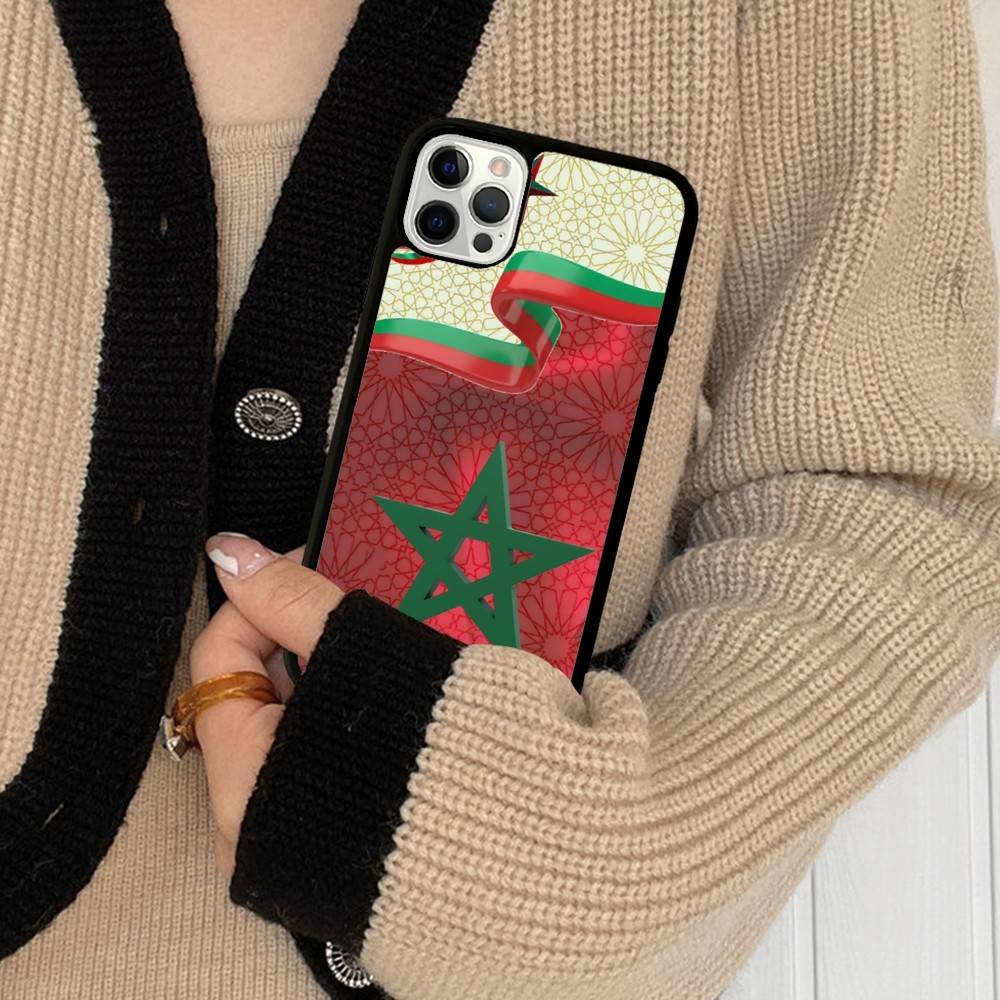 M-Morocco Flag Phone Case Wireless Charging PC+TPU For IPhone 11 12 13 14 15 16 17 Pro Max Plus Case