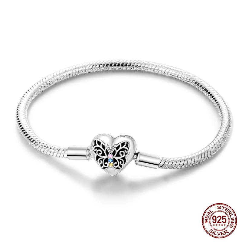 925 Silver Snake Chain Heart Butterfly Cat Claw Bracelets Fit Pan Charms Beads Fashion DIY Jewelry Gift Making