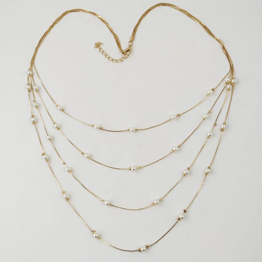 Korean Style Elegant Multi-layer Pearl Metal Chain Necklace for Women