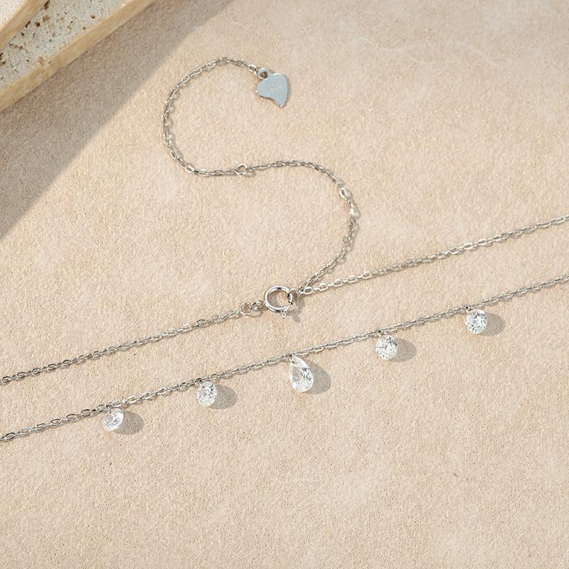Dainty 925 Sterling Silver Teardrop Zircon Charm Necklace for Women Daily Wear Jewelry