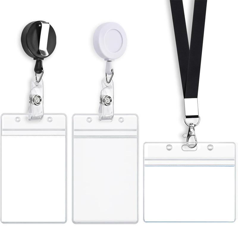 

Horizontal and Vertical Waterproof ID Card Holder with Lanyard, Easy Pull Buckle, Retractable Badge Holder as show