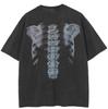 Streetwear Bothsides X-rays Graphic T-Shirt Cotton Washed Black Tshirt Unisex Short Sleeves T Shirt
