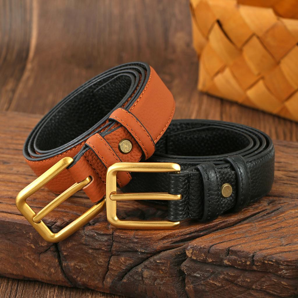 Women'S Alloy Leather Belt, Simple Temperament Belt, First Layer Cowhide Retro Pin Buckle Belt