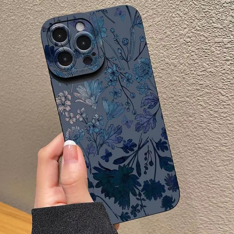 Gray Base Blue-Purple Floral Phone Case For iPhone 17 Cases iPhone Air 17 Air 16E 16 15 Pro Max 14 13 12 11 X XR 14 Plus Cover