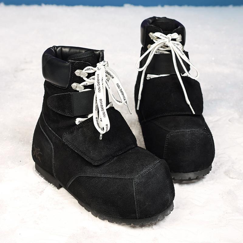 

Autumn and winter new big head shoes thick snow boots warm little fat ding ski boots couple height Martin boots tide Female 36 чёрный