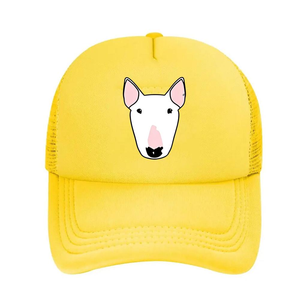 Daisy the Bull Terrier Baseball Cap Vintage Style Black with Pink White Dog Face Design Mesh Baseball Cap