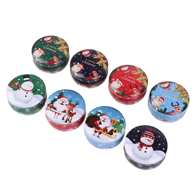 1Pcs Christmas Metal Tin Jars Coffee Tea Spice Candy Jewelry Storage Case Candle Making Containers Decorations Boxes