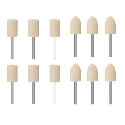 Rotary Tool Wool Grinding Heads 12-Piece Set with 2.35 Mm Shank Length for Polishing Metal Glass Jade and Various Materials