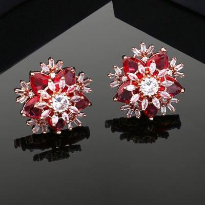 Designer Rose Gold Zircon Pink Stone Tourmaline Stud Earrings For Women