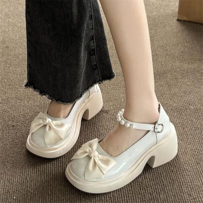 Mode Runde Zehen Kawaii Lolita Schuhe Frau Lässig Elegant Reine Farbe Schleife Pumps Rutschfest Koreanischer Stil Mittelhohe Absätze Schuhe Schick Sommer 2024