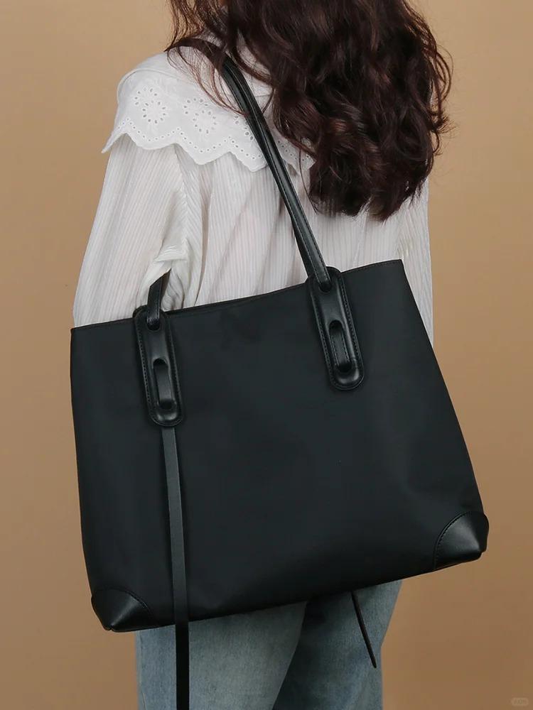 

Жіноча сумка 2024 року, нова велика місткість, подвійна сумка на антресолі, повсякденна сумка з нейлонової тканини через плече для приміських поїздок чорний