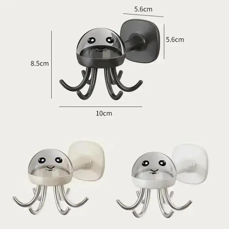 Kitchen Bathroom Convenience Hanging Stickers Without Drilling Hook 360°Rotatable Multifunctional Wall Adhesive Six Claw Hook