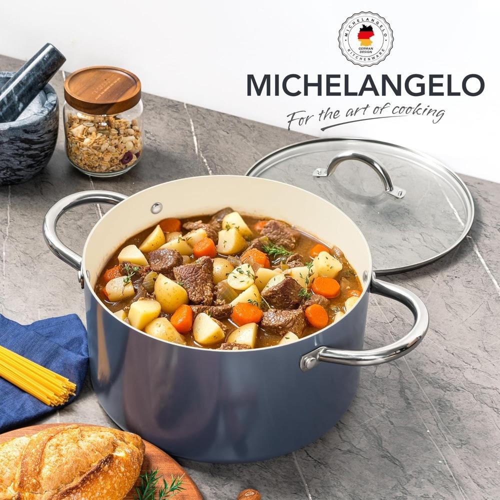 MICHELANGELO 6QT Stock Pot with Lid Soup Pot Ceramic Nonstick Cooking Pot Induction Compatible Stockpot Double Handle