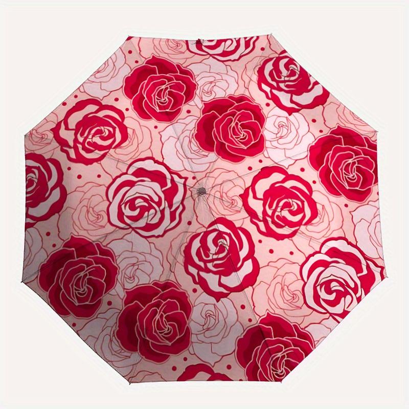 

1pc Rose PatternAutomatic Folding Umbrella, Portable & Foldable Design with 8 Ribs, Casual Outdoor Accessory yy250804253