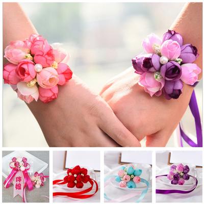 Wrist  Corsage, Artificial Silk Flower Bridesmaid Bracelet Wedding Accessories, Sister Group Hand