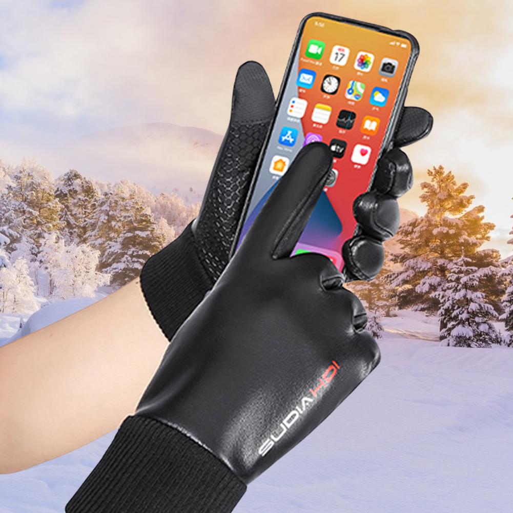 Men Winter Gloves 2 Finger Flip Cycling Gloves Waterproof Warm Gloves Windproof Fleece Gloves for Running Cycling Driving Hiking