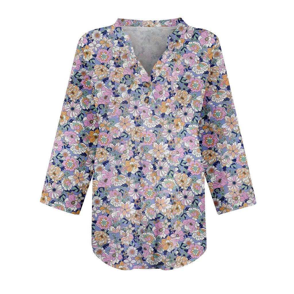 3/4 Sleeve Womens Tops For Women Henely Tops Button V Neck  Loose Fit Dressy Womens Summer Tops