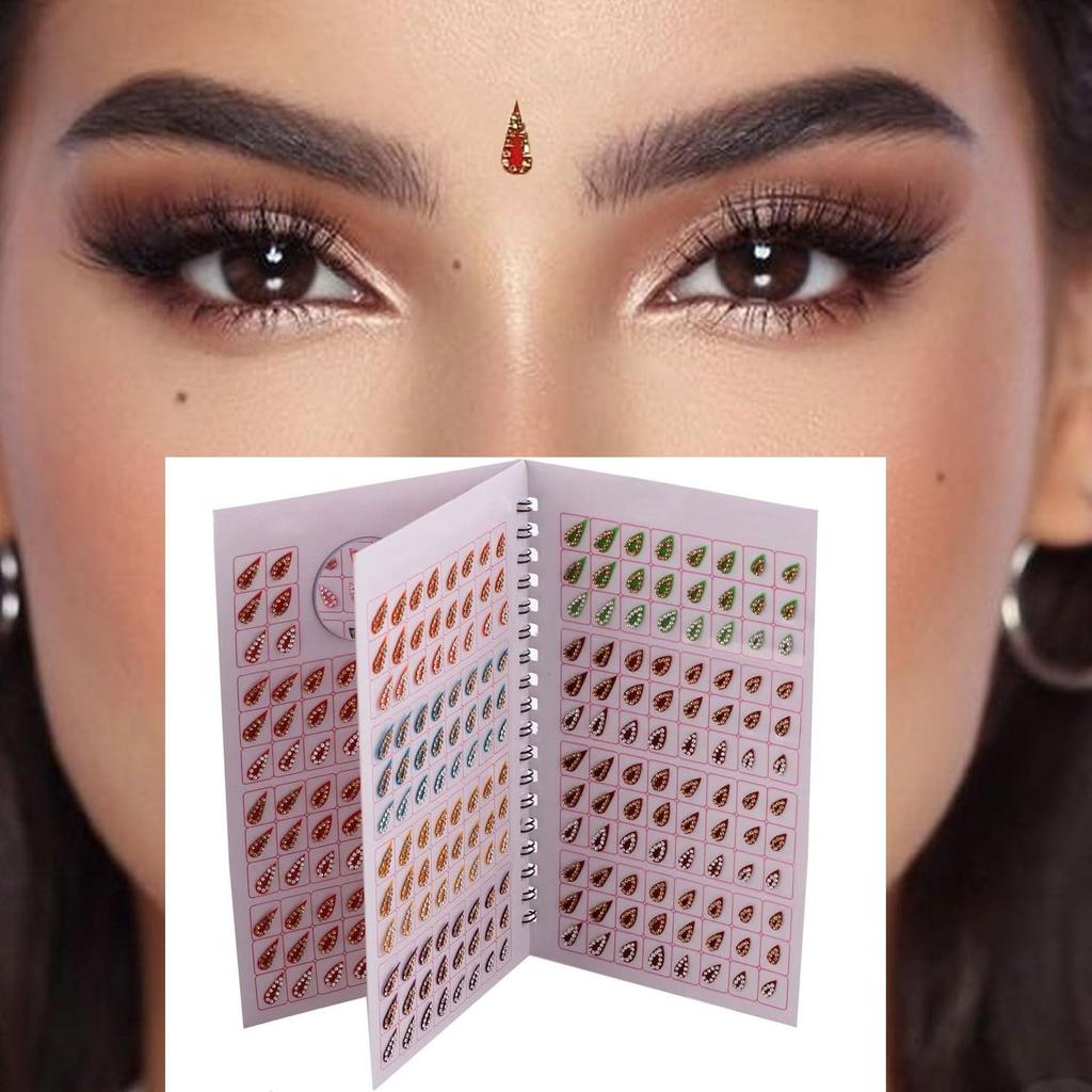 VAMA Fashions Wielokolorowe Bindi z Kamieniami Samoprzylepne Naklejki Kumkum Sindoor Bindiya Czoło Panny Młodej i Pana Młodego Spiralna Książeczka dla Kobiet i Dziewcząt