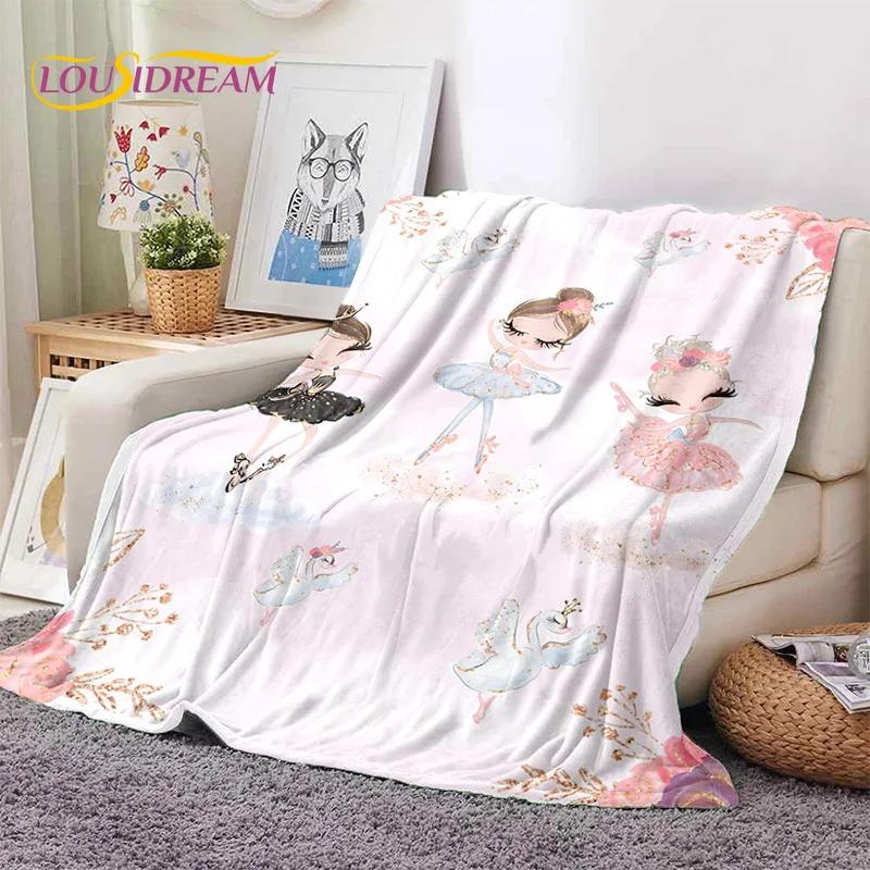 Cute Ballet Girl Ballerina Fairy Cartoon Soft Flannel Blanket for Bed Bedroom Sofa Picnic,Throw Blanket for Outdoor Leisure Gift