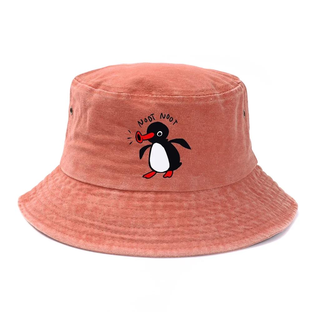 1pc Summer Penguin Printed Bucket Hats for Men Women Travel Beach Reversible Fisherman Hat Outdoor Sports Pull Up Panama Sun Hat