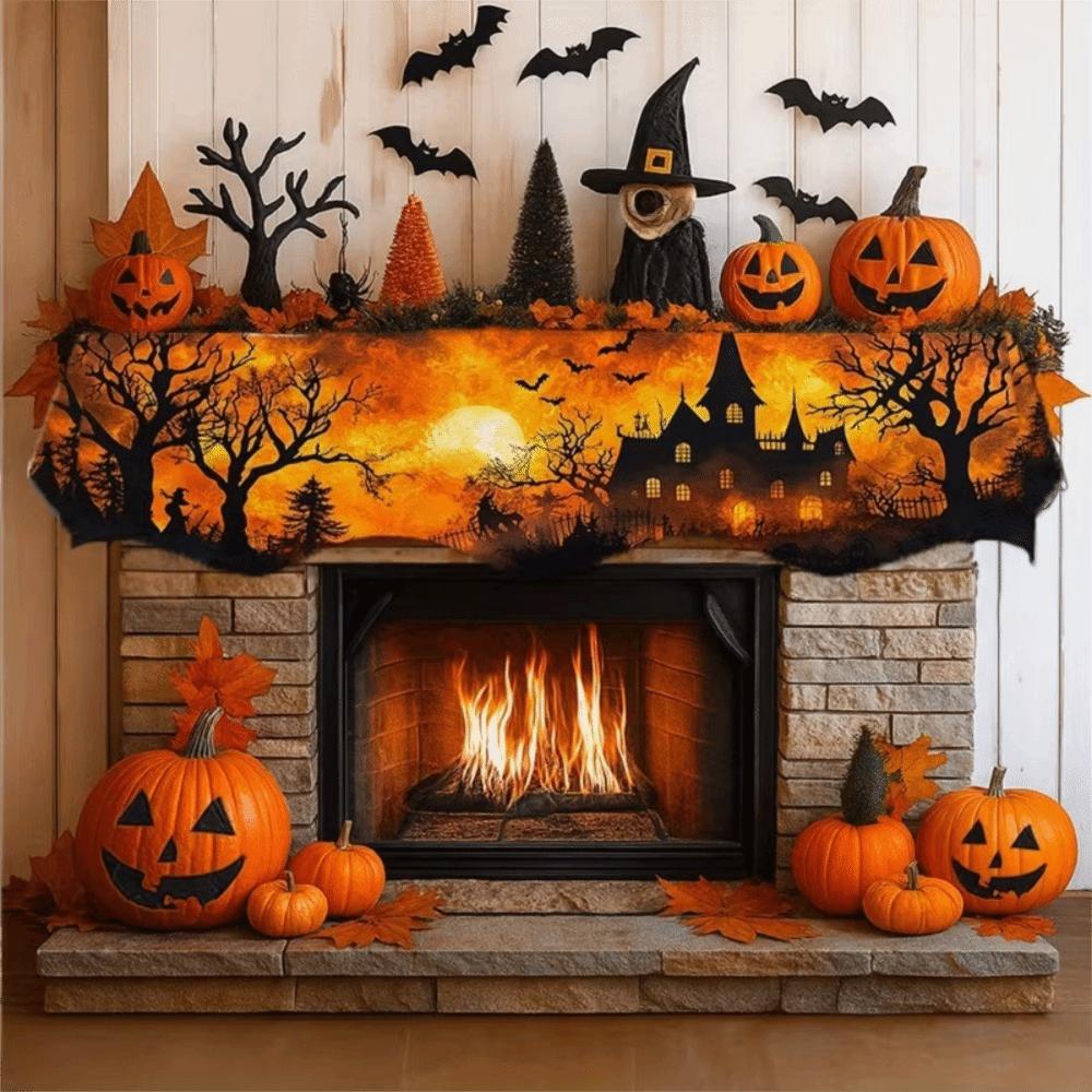 Halloween-Kamin-Schal mit Zackensaum Landhausstil Gruselige Kamin-Dekoration Herbst-Wohnkultur