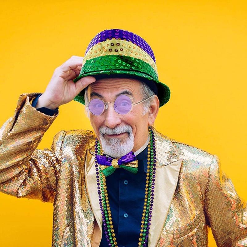 Fashion Cosplay Sequins Hats&Eyeglasses&Bowtie Set Modern-Times Top Bonnet Men Cosplay Stage Performance Costume