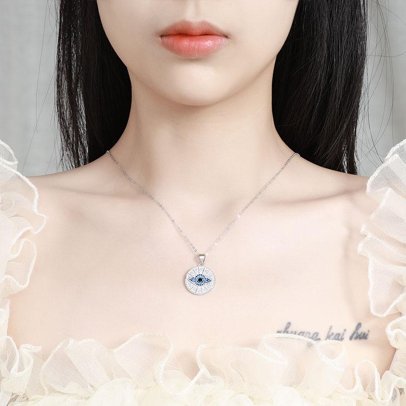 925 Sterling Silver Fine Pendant Necklace Eye Gemstone Trendy Zircon Encrusted for Anniversary Fashion Jewelry Making Women's