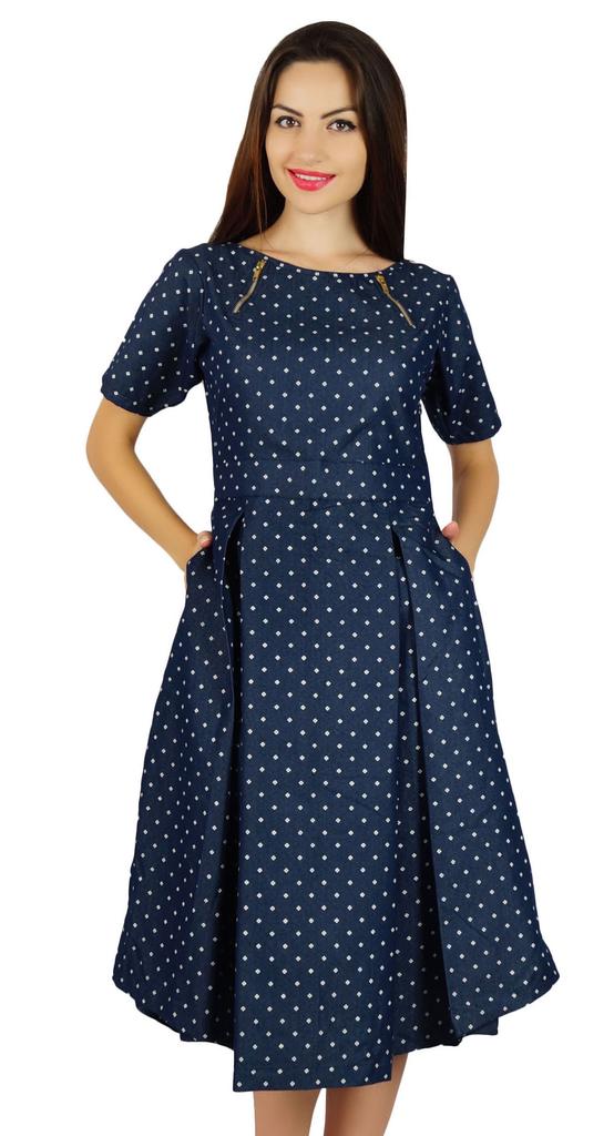 Bimba Женское синее хлопковое плиссированное платье с карманами ...