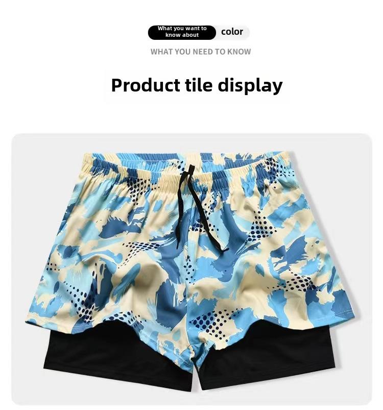 Men's Quick-Dry Double-Layer Loose-Fit Printed Swim Trunks