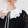 Korean Style Women Double Layer Pleated False Collar Shawl Scalloped Lace Trim White Half Shirt Lace-Up Poncho Capelet