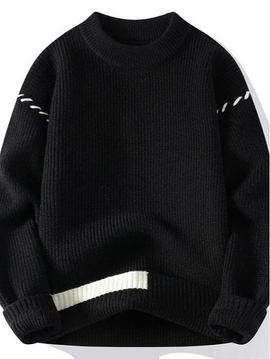 Men's Thickened Red Sweater for Autumn/Winter - Warm, Knitted, Round Neck, Trendy Base Layer