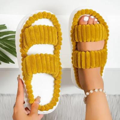 Indoor Slippers Soft Plush Slippers Fashion Platform Non Slip Floor Shoes Solid Color Thin Home Bedroom Floor Slippers 2024