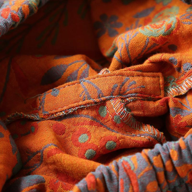 Retro Style Cotton Yarn-Dyed Leaf Printed Long-Sleeved Long Trousers Cardigan Women's Home Wear Two-Piece Pyjama Set
