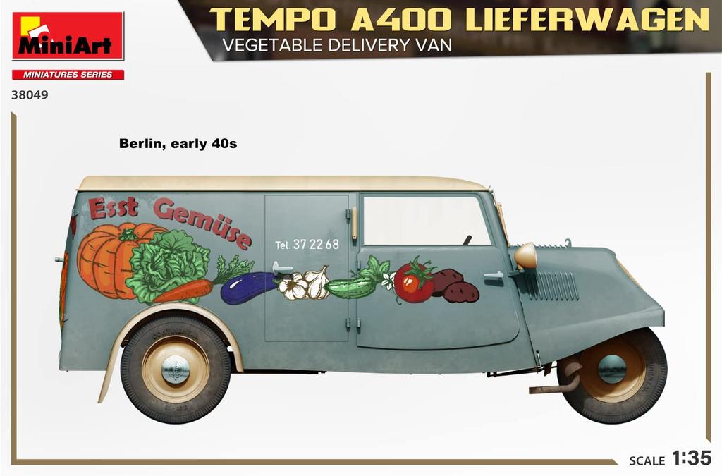 Miniart Tempo A400 Leafer Wagen Vegetable Delivery Van Plastic Model MA38049 1/35