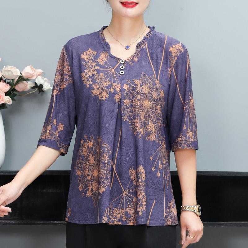 

Літні блузки великих розмірів Жіночі вільні елегантні жіночі сорочки середнього віку Повсякденний літній одяг з піврукавом 7XL