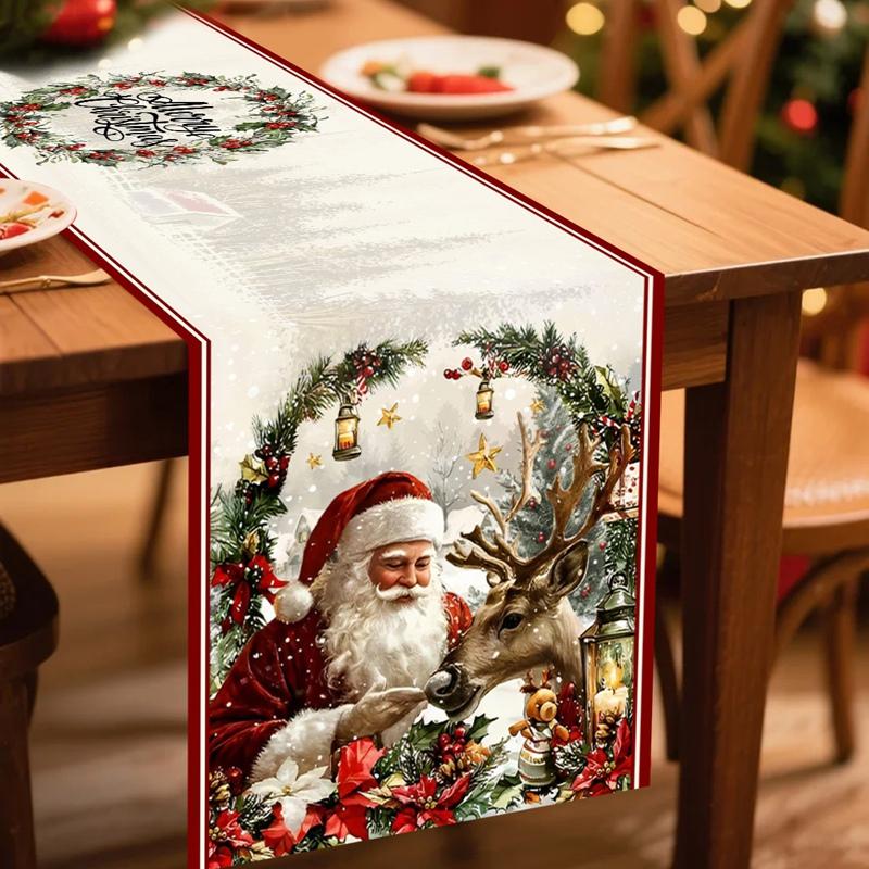 Weihnachts-Tischläufer im Vintage-Stil Retro Weihnachtsmann Tischdecke Weihnachtsdekorationen für Zuhause 2026 Navidad Noel Geschenk Neujahr 2026