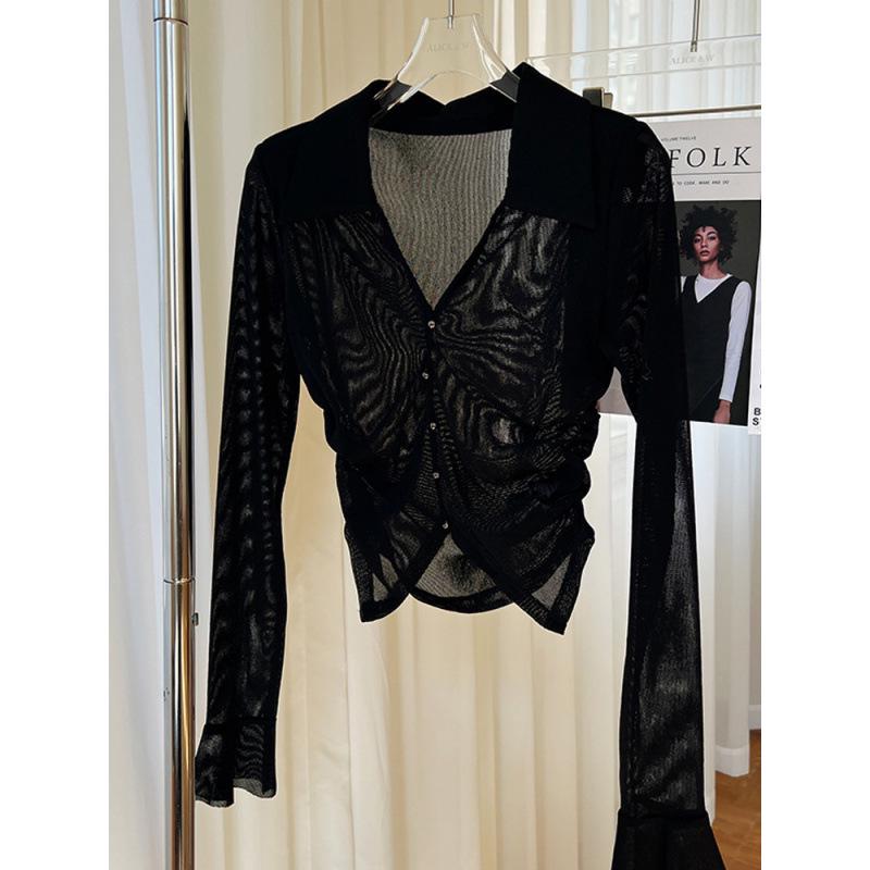 Gradient Color Mesh Top: Women's Sexy Long Sleeve Transparent Sun Protection Shirt