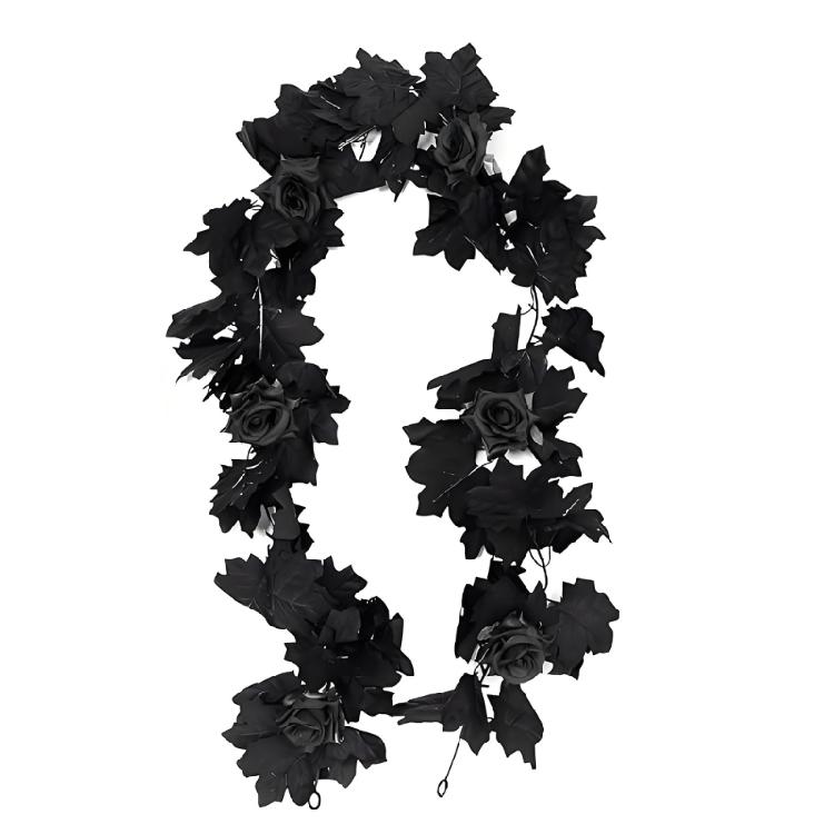 Halloween Home Setting Accent, 65.98 Inch Black Maple Rose Chain for Entryway, Door Frame, Shelf, and Wall Trim