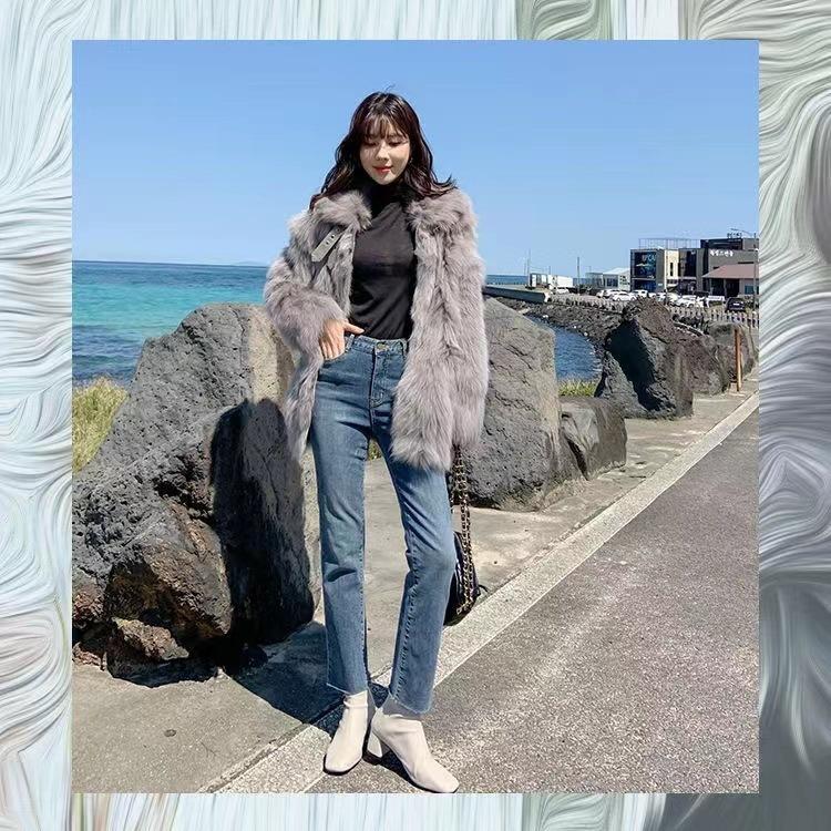 

Winter new imitation fox fur locomotive jacket celebrity style fur body hair coat 4XL 155-82.5 kg