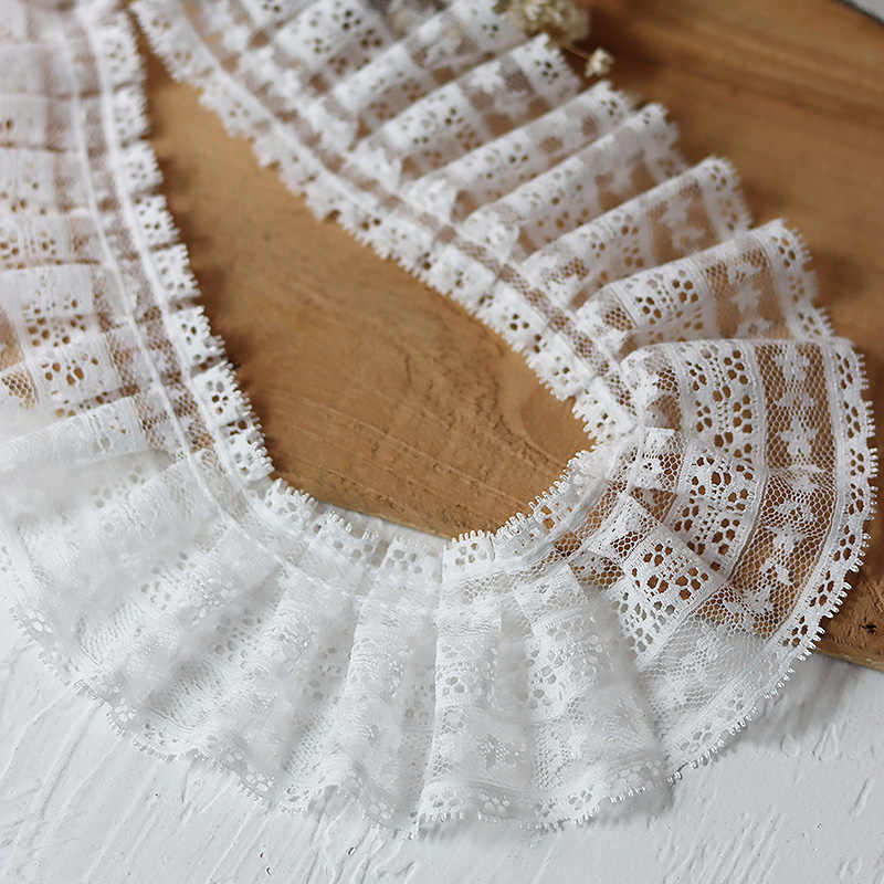 4Meters 5.8cm Wide High End White Eyelashes Pleated Lace Accessories Sleeves Skirts Collars Handmade Ribbon Decorations for Clothing