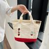 Splicing Contrasting Color Portable Canvas Bag, Handbag for Work, Cute Meal Bag, Cartoon Casual Handbag.