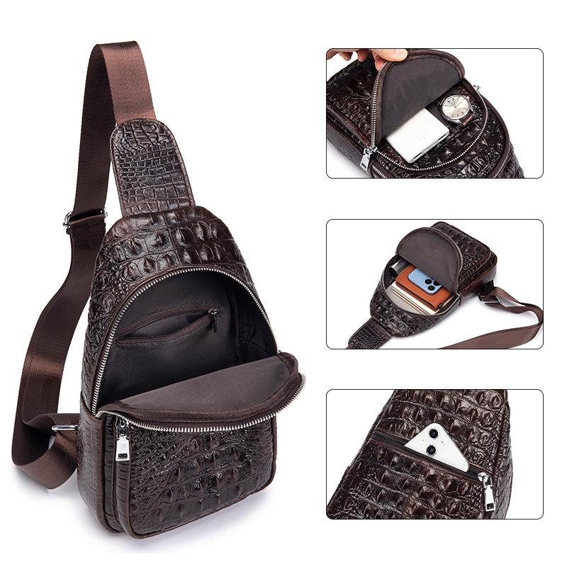 Men's Genuine Leather Single Shoulder Chest Top Layer Cowhide Crossbody Bag Trendy Men's Front Shoulder Bag